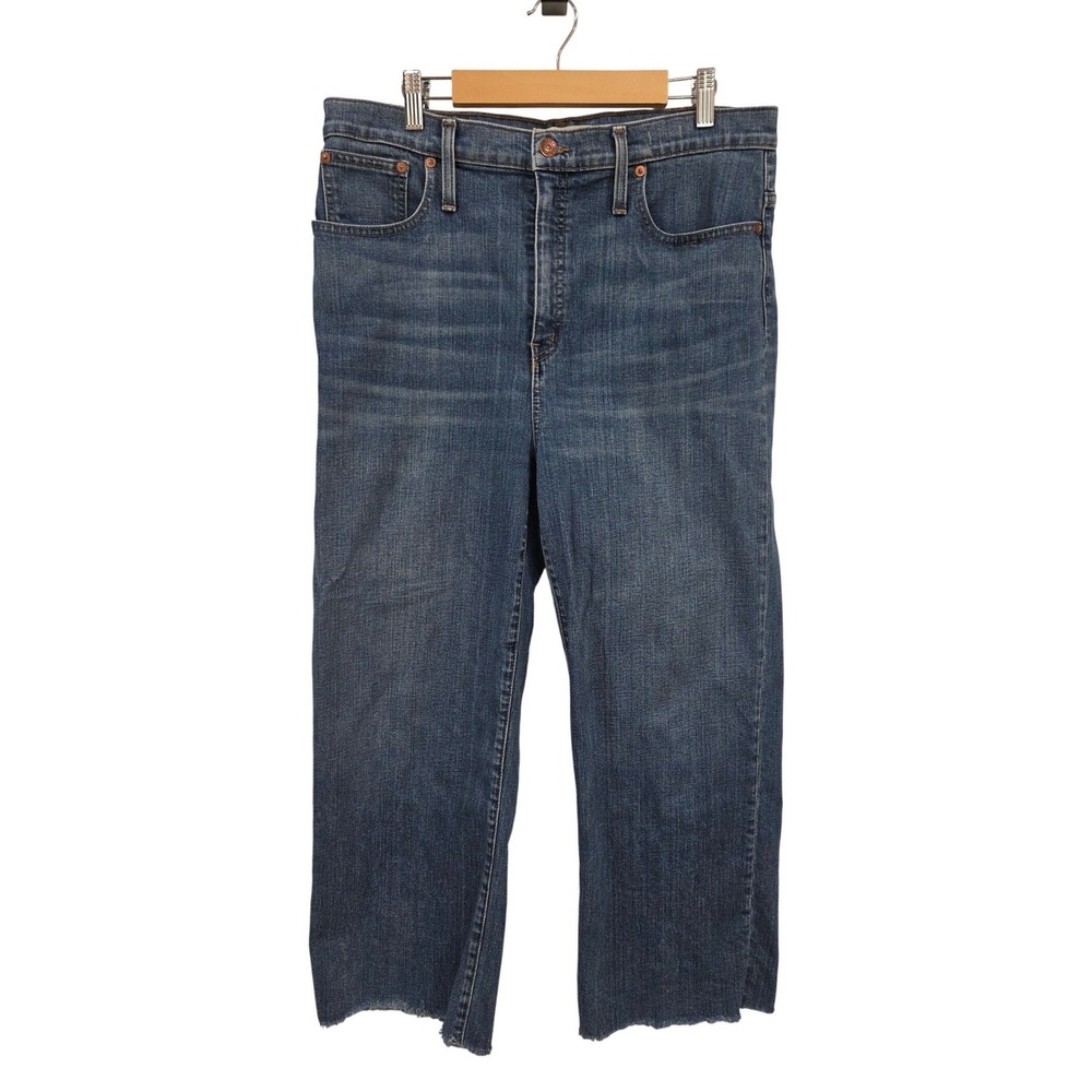 Madewell Womens Blue Slim Wide-Leg Crop Jeans 31 Raw Hem High Rise Stretch